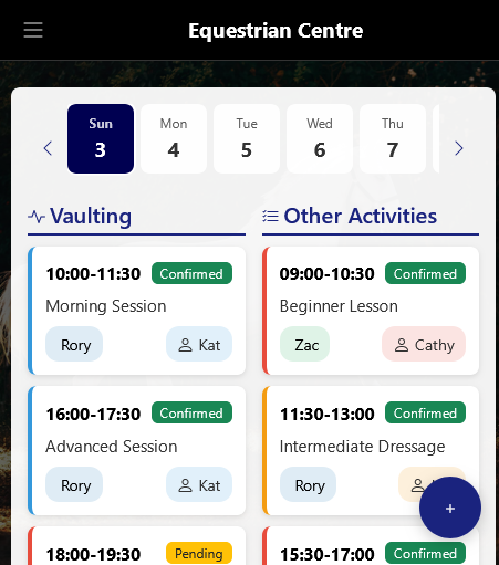 Mobile booking interface for equine management