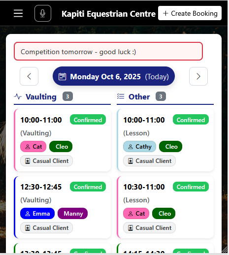Mobile booking interface for equine management